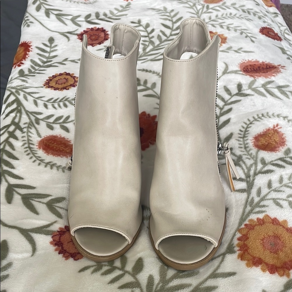 Elegant Cream Peep-Toe Ankle Heels